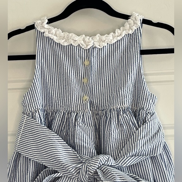 Ralph Lauren Girls Blue & White Pinstripe Cotton Seersucker Dress 5 Preppy - Picture 6 of 10